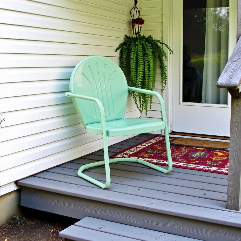 Alt View 6. Outdoor Escape - Aqua Blue Metal Patio Chair with Gloss Finish – Decorative Retro Style - Aqua Gloss.