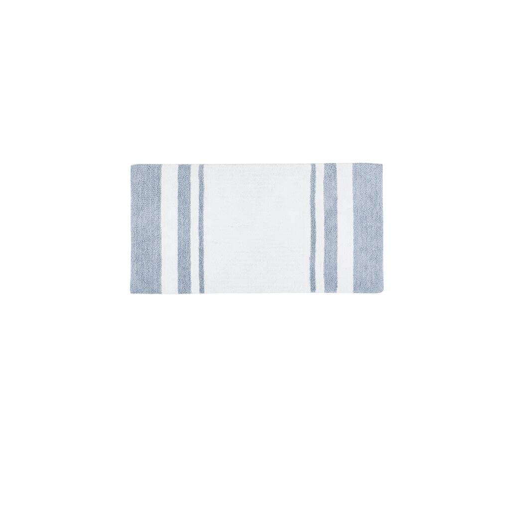 APRILSOUL - Reversible Cotton Bath Rug Casual Stripes Soft Plush Highly Absorbent - Blue