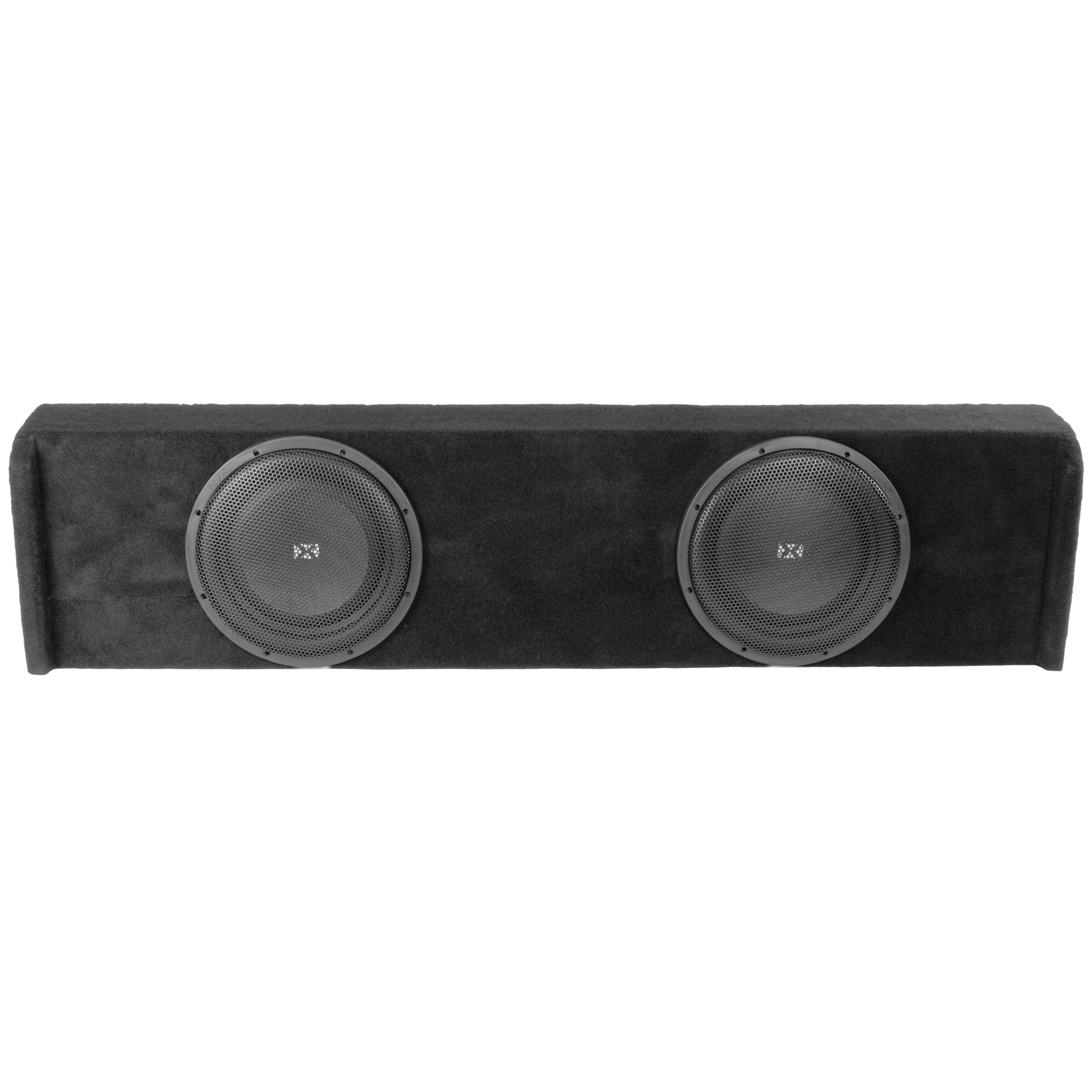 Left. NVX - Custom Fit 800W RMS Dual 12in Sealed Loaded Down Firing Subwoofer Enclosure for 2009-2018 Ford F-150 Super Crew Cab.