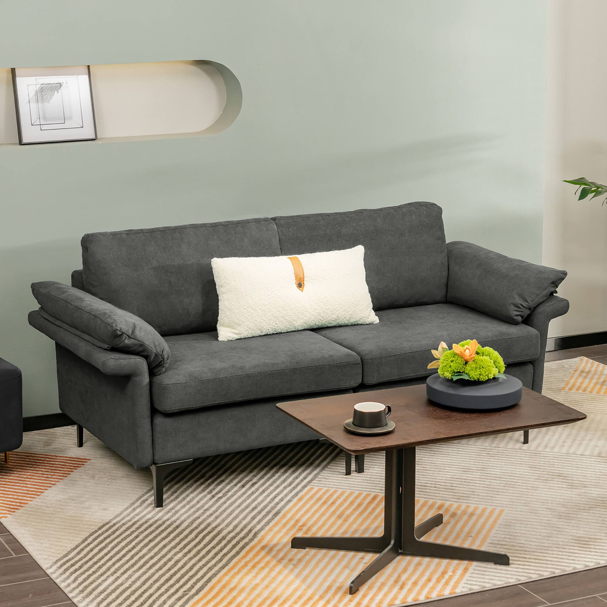 Alt View 2. Costway - Costway Modern Loveseat Fabric 2-Seat Sofa Couch for Small Space with Metal Legs - Grey.