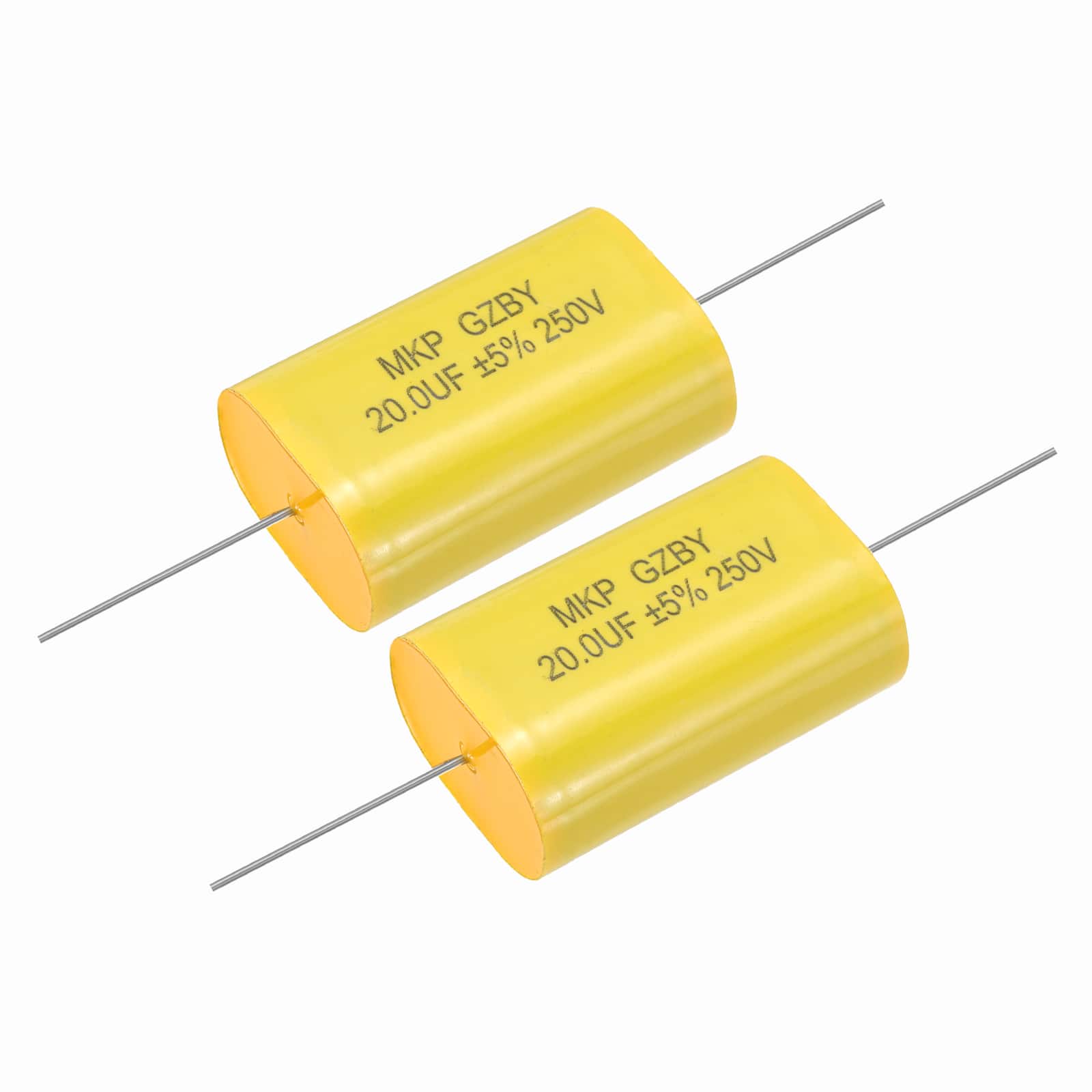 Unique Bargains - 2pcs 20uF Frequency Divider Capacitor, 250V Audio Speaker Crossover Non-Polarity Polypropylene MKP Film Capacitor - Yellow