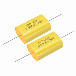 Unique Bargains - 2pcs 20uF Frequency Divider Capacitor, 250V Audio Speaker Crossover Non-Polarity Polypropylene MKP Film Capacitor - Yellow