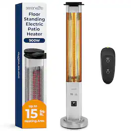 SereneLife - Outdoor Electric Patio Heater, 900W Infrared, Waterproof, Remote Control, Quiet Operation - SLOHT52 - Gray