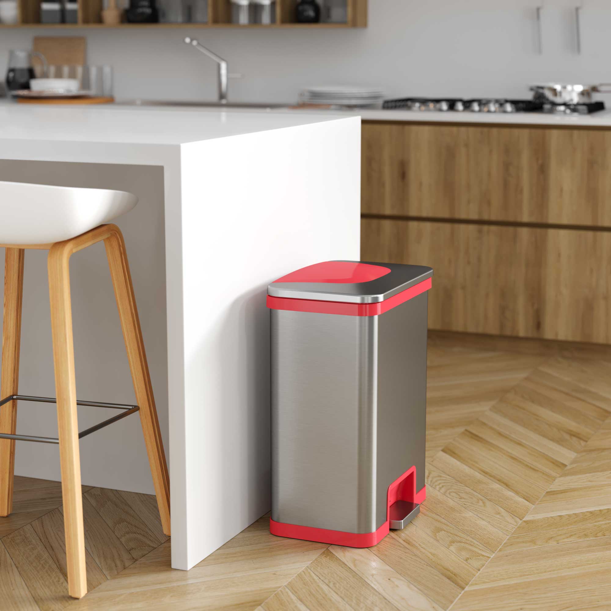 Left. iTouchless - 13 Gallon AutoStep Stainless Steel Sensor Kitchen Trash Can with AbsorbX Odor Filter - Silver.