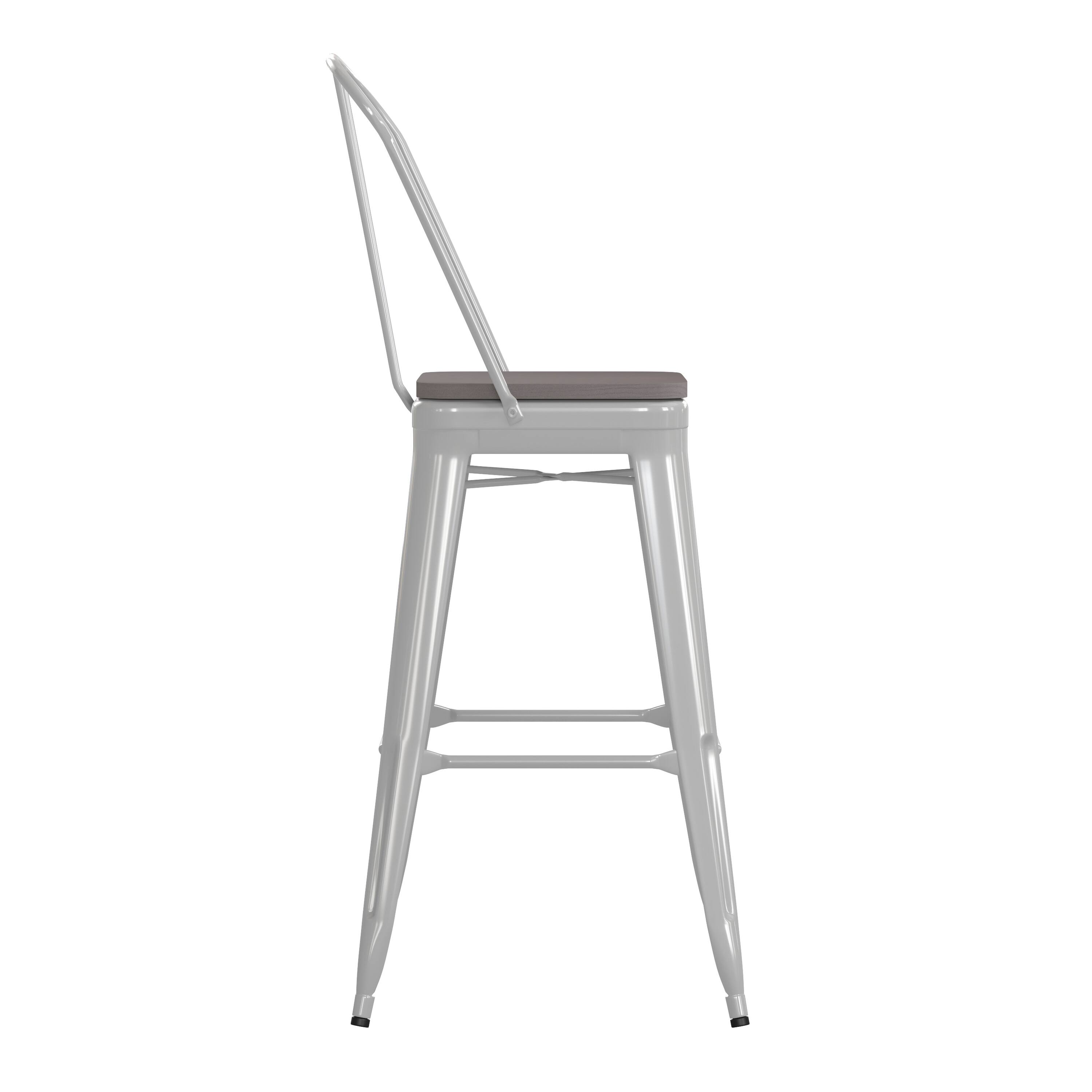 Alt View 9. Emma + Oliver - Kam Metal Indoor-Outdoor Stool with Removable Back and All-Weather Polystyrene Seat - Gray Seat/White Frame.