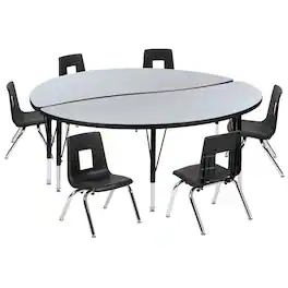 Flash Furniture - Emmy 60" Circle Wave Flexible Laminate Activity Table Set with 12" Student Stack Chairs, Grey/Black - Gray