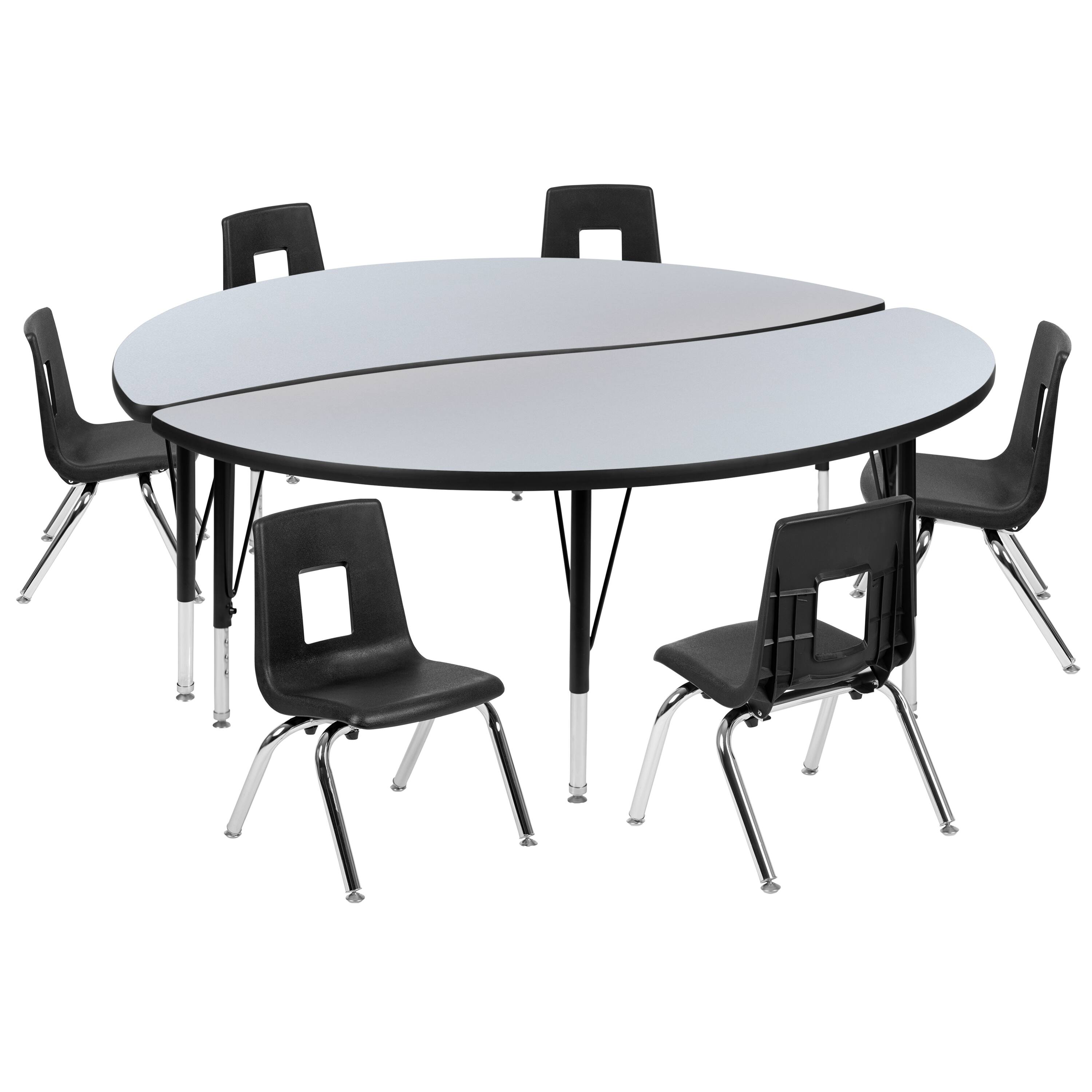 Alt View 1. Emma + Oliver - 60" Circle Wave Collaborative Laminate Activity Table Set with 12" Student Stack Chairs - Grey.