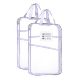 Unique Bargains - 2pcs Mesh Zipper Pouch 12.4x9.3 Inch Transparent Multi-layer A4 File Organizer with Handle and Support Rod for Home - Purple