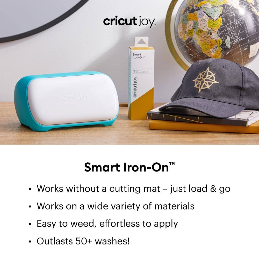 cricut joy  
Smart Iron-On  
cricutjoy™ Smart Iron-On  
Works without a cutting mat - just load & go  
Works on a wide variety of materials  
Easy to weed, effortless to apply  
Outlasts 50+ washes!