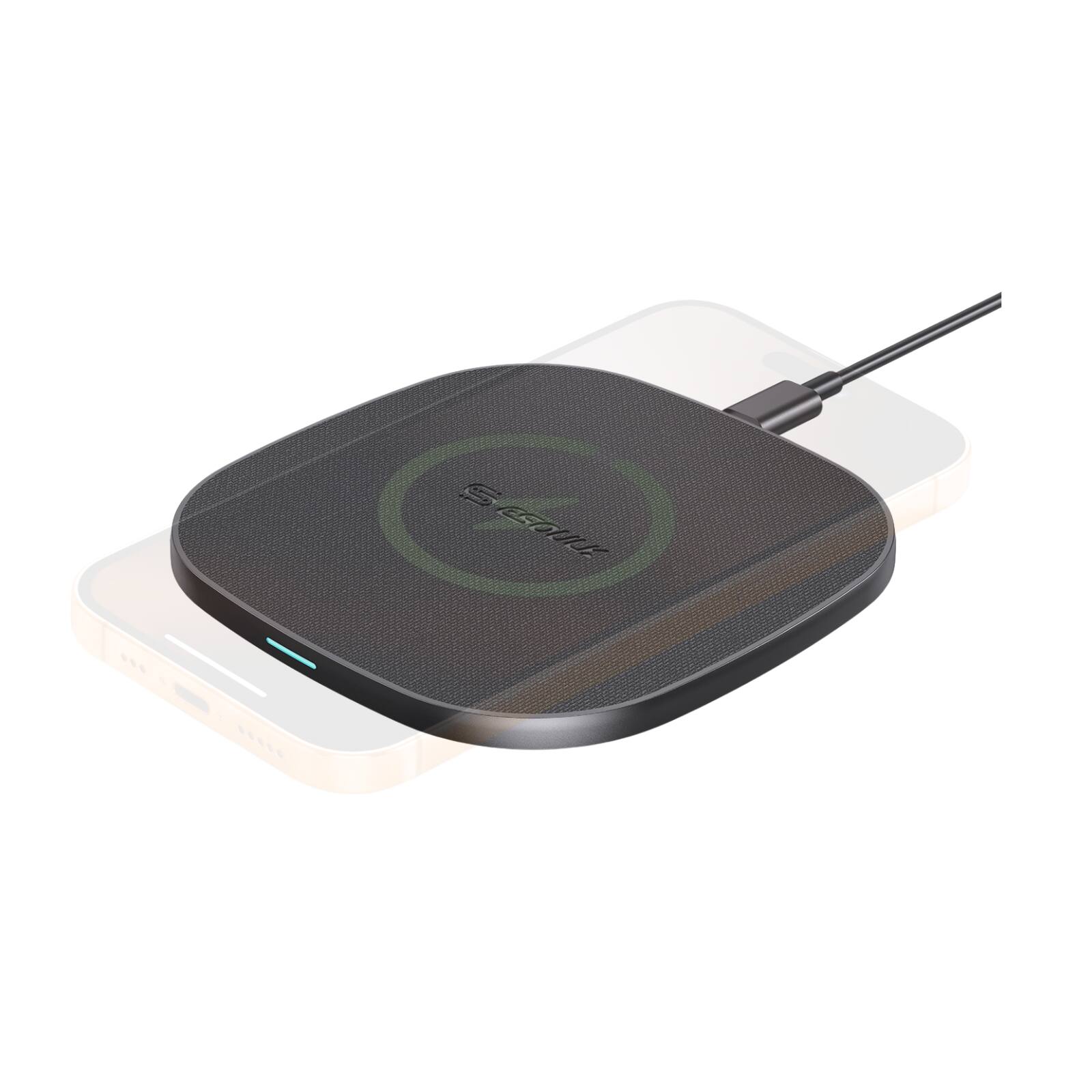 Front. Esoulk - 15W Qi Slim Fast Wireless Charging Pad with USB-C Cable for iPhone 17 Pro Max Universal Smartphones - Black.