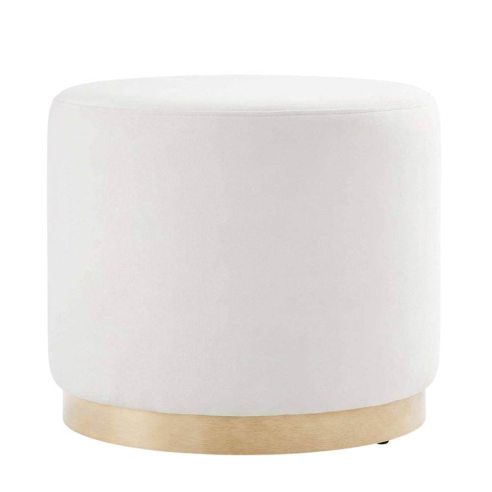 Back. Outdoor Escape - Round Performance Velvet Ottoman With Upholstered Top For Outdoor Use - Gray.