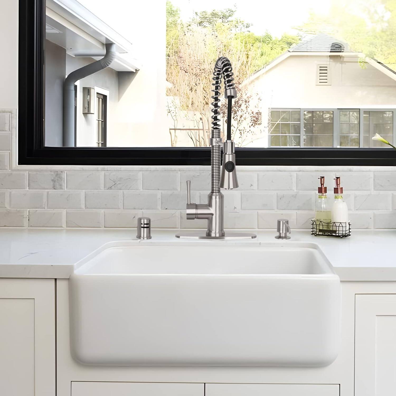Alt View 2. Akicon - Akicon Brass Built-in Soap Dispenser for Kitchen Sink Refill from Top with 17 oz. Bottle in Brushed Nickel - Brushed Nickel.