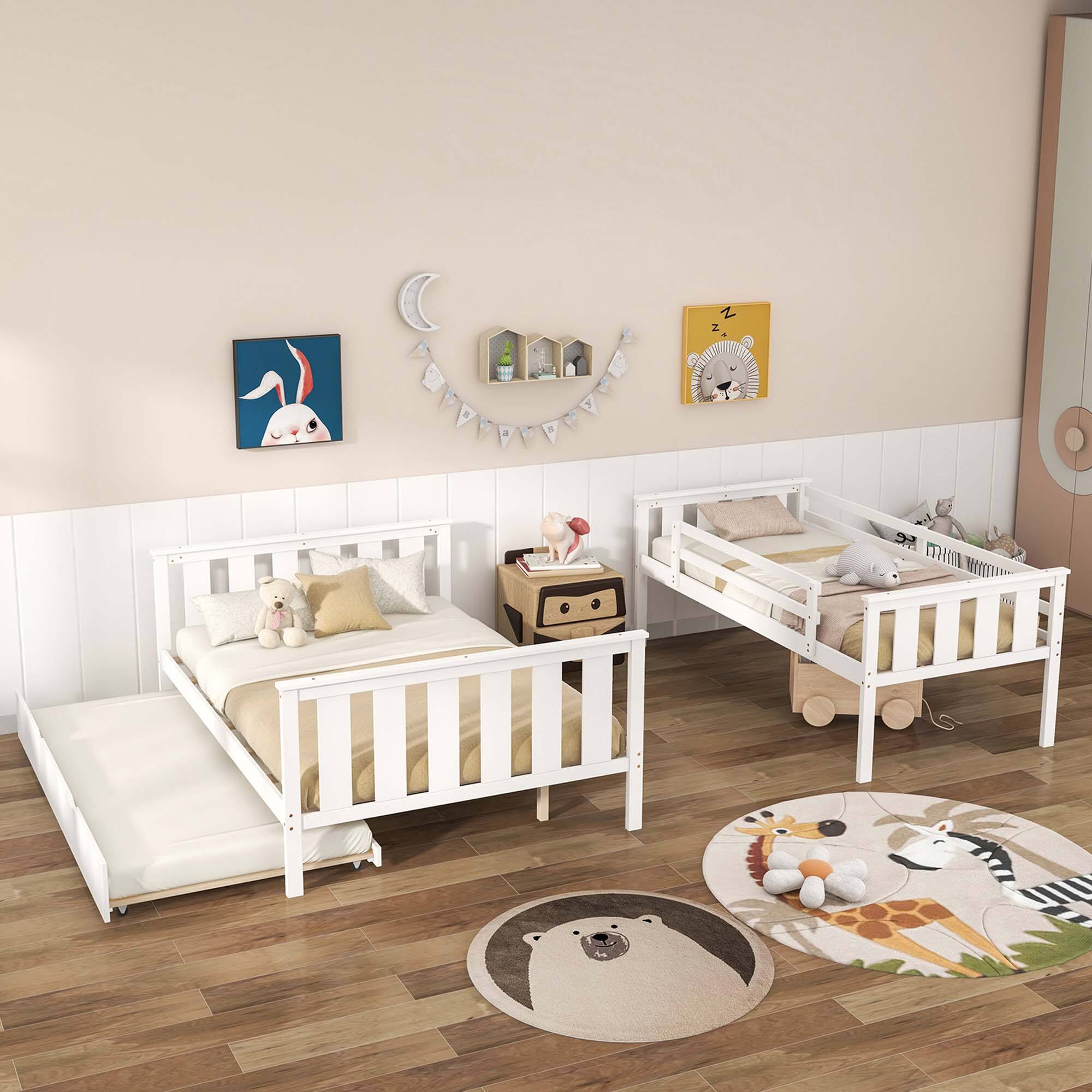 Alt View 3. Costway - Costway Twin Over Full Bunk Bed with Trundle Ladder Safety Guardrails 3-in-1 Beds - White.