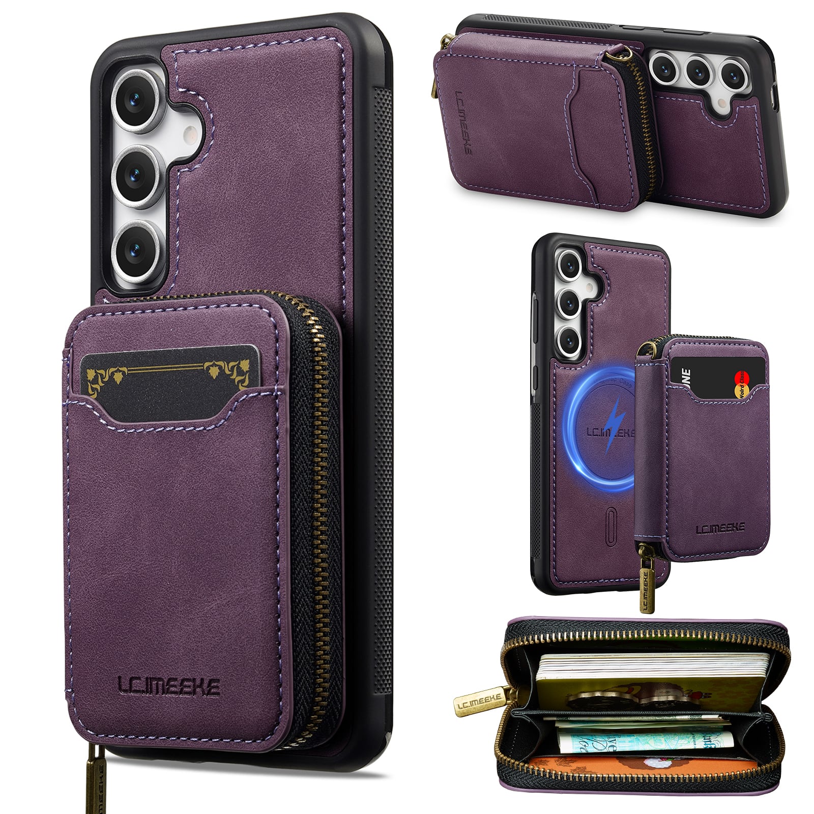 Dteck - 2-in-1 Magnetic Detachable Zipper Wallet Case for Samsung Galaxy A16 5G, RFID Blocking PU Leather Phone Cover - Purple