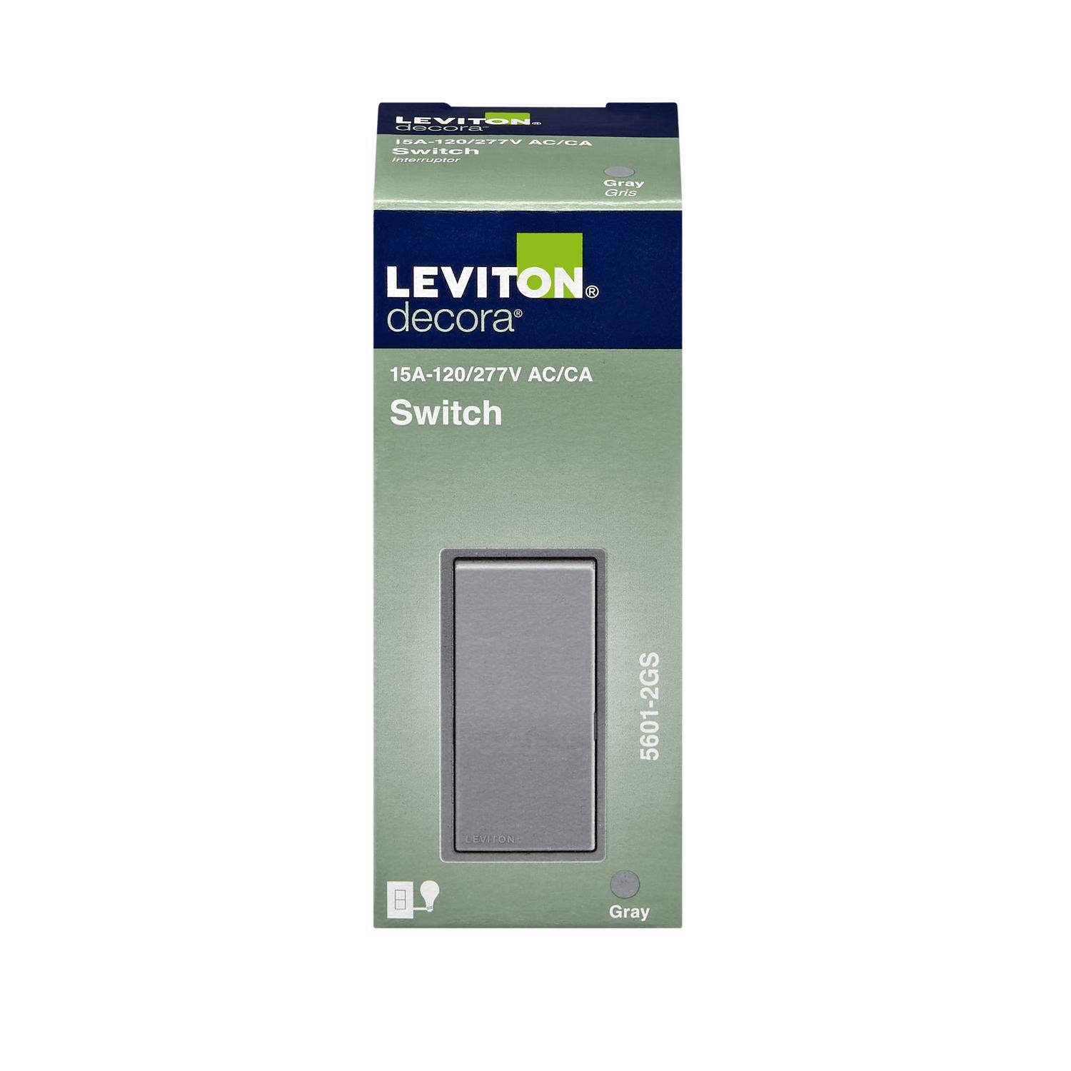 LEVITON decora 15A-120/277V AC/CA Switch 5601-2GS Gray