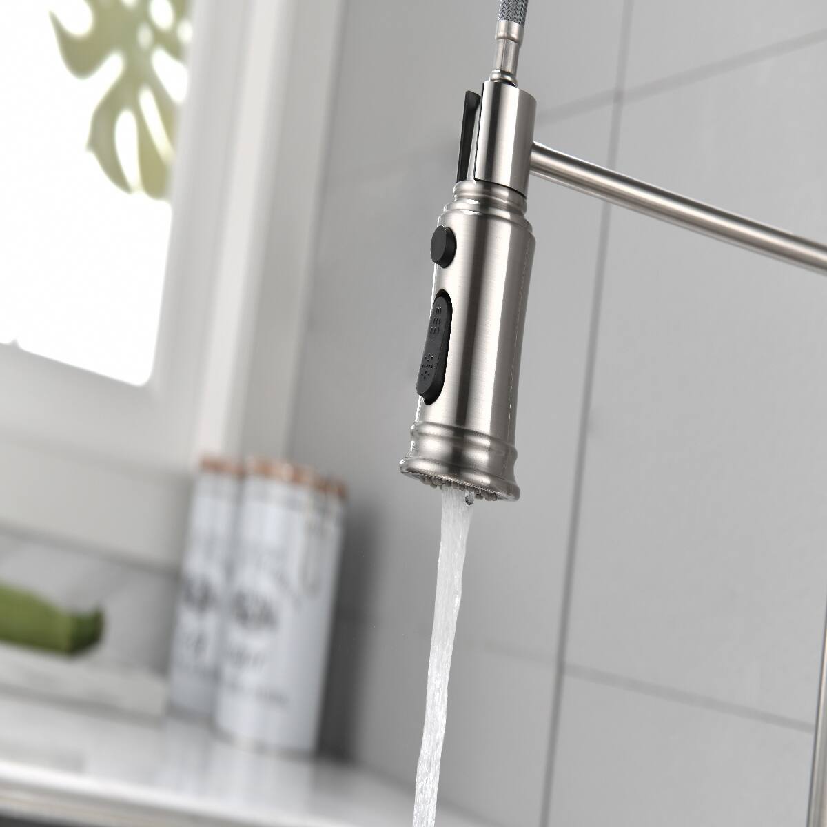 Left. Ropilly - Ropilly Brushed Nickel Single Handle Pull Down Kitchen Faucet with Spring Design and Spot Resistant Stainless Finish - Brushed Nickel.