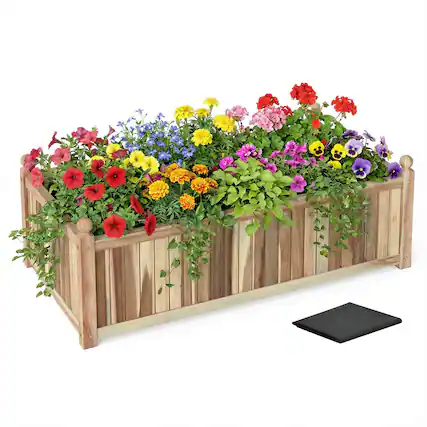 Front. Costway - Costway 1 PCS Natural Acacia Wood Rectangular Planter Box with Liner, Drainage, Indoor Outdoor - Natural.