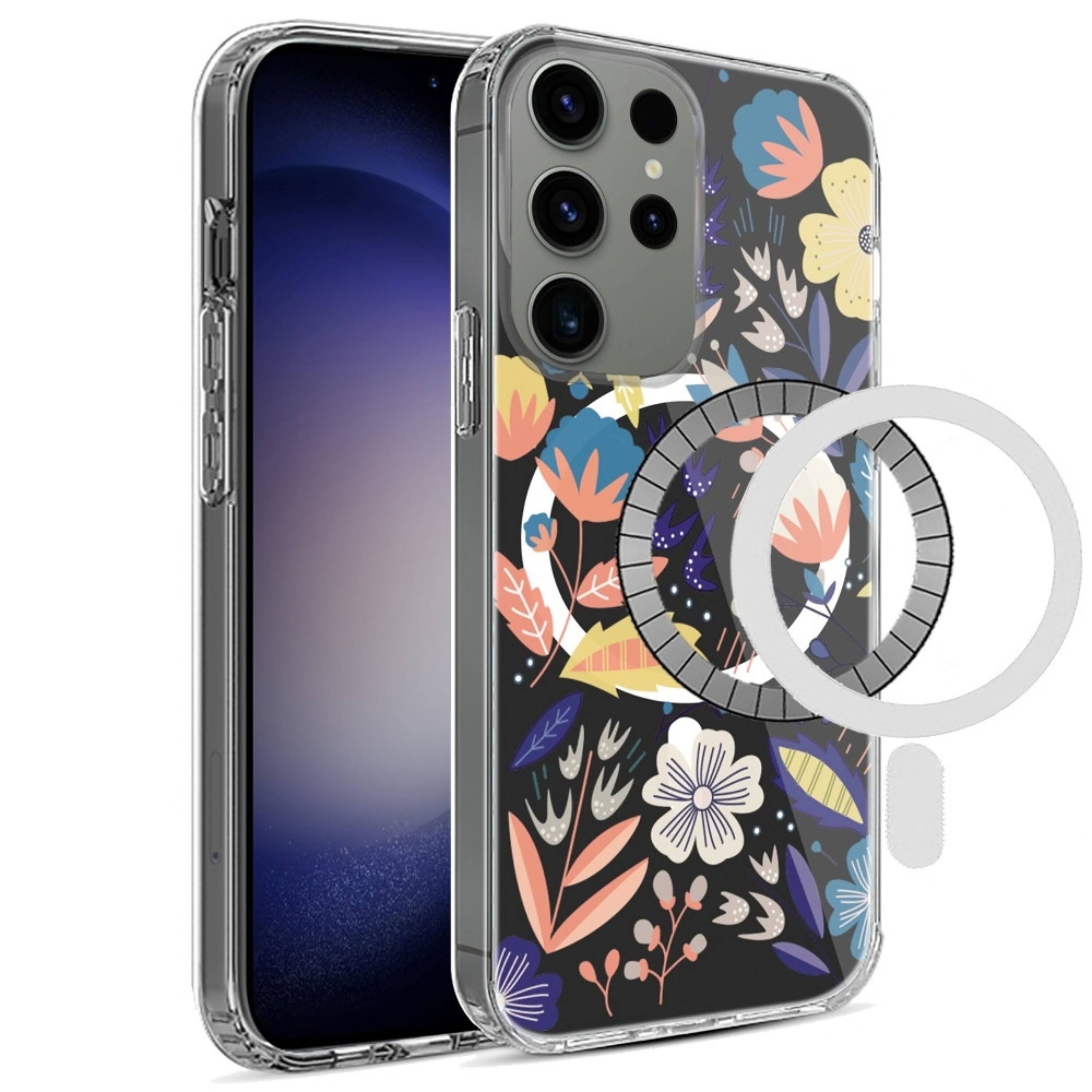 Left. Kitcheniva - Unique Floral Print Clear Hybrid Phone Case For Samsung Galaxy S24 Plus Wild Flower - Black.