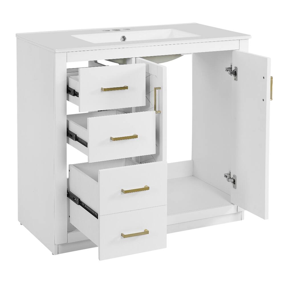 Alt View 9. Loheer - Loheer 36 inch bathroom vanity with sink Solid Wood Frame White - White.