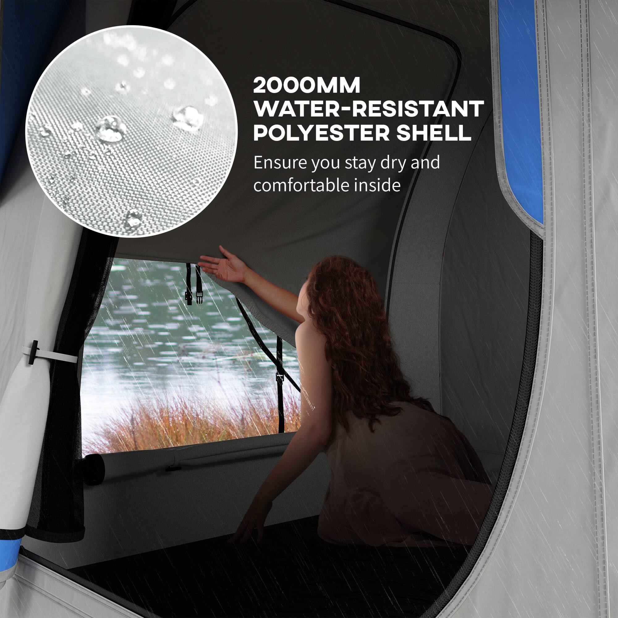 2000MM WATER-RESISTANT POLYESTER SHELL
Ensure you stay dry and comfortable inside