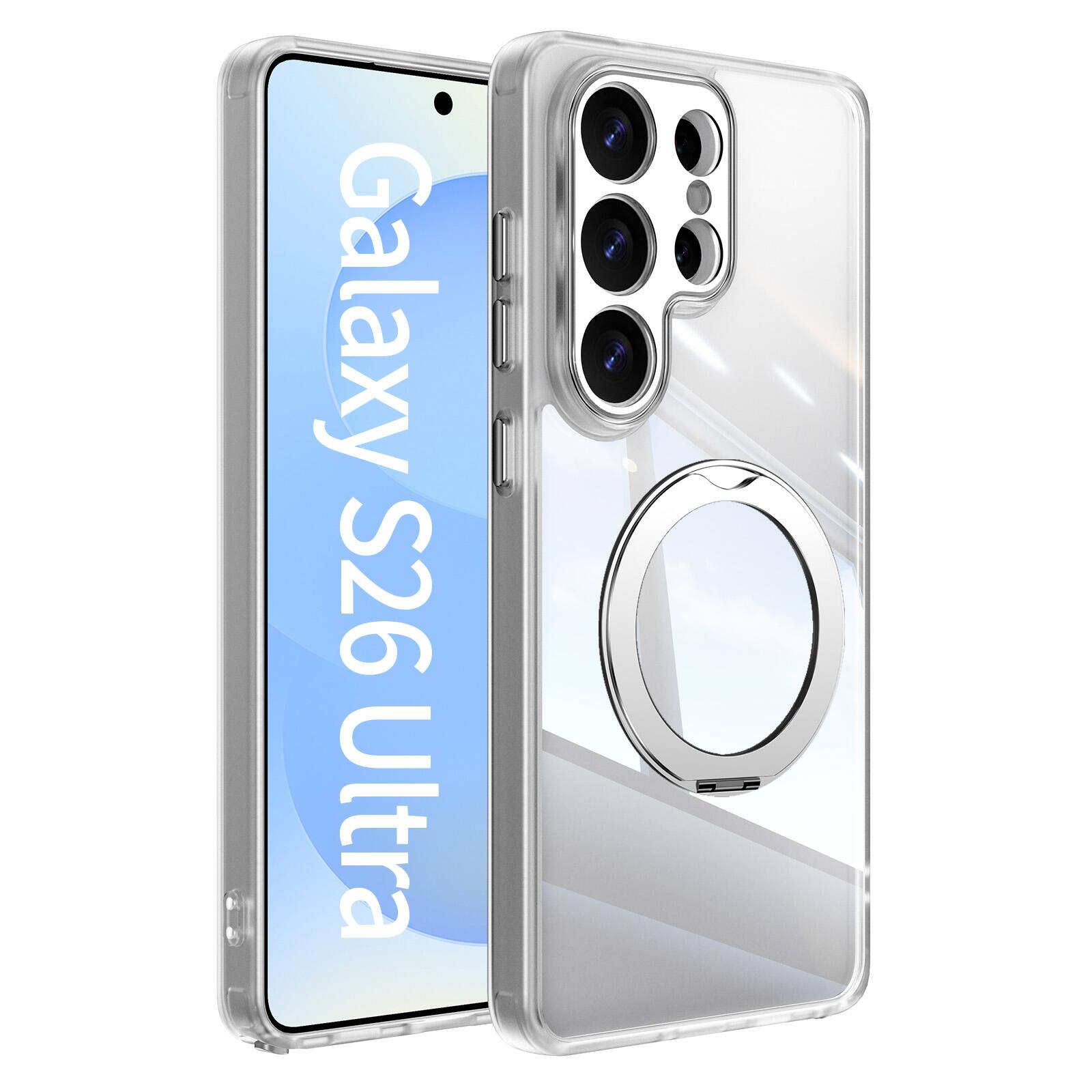 Dteck - Magnetic Clear Case For Samsung Galaxy S26 Ultra, Shockproof Anti-Scratch 360° Ring Holder Stand PC+TPU Protection Cover - White