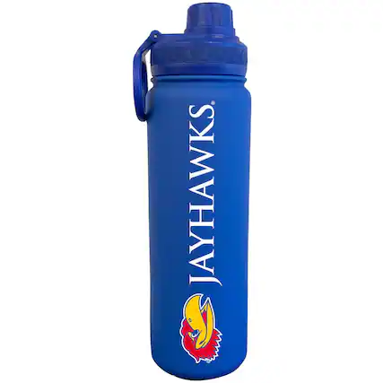 Front. The Fanatic Group - Royal Kansas Jayhawks 24oz. Logo Stainless Sport Bottle - Blue.