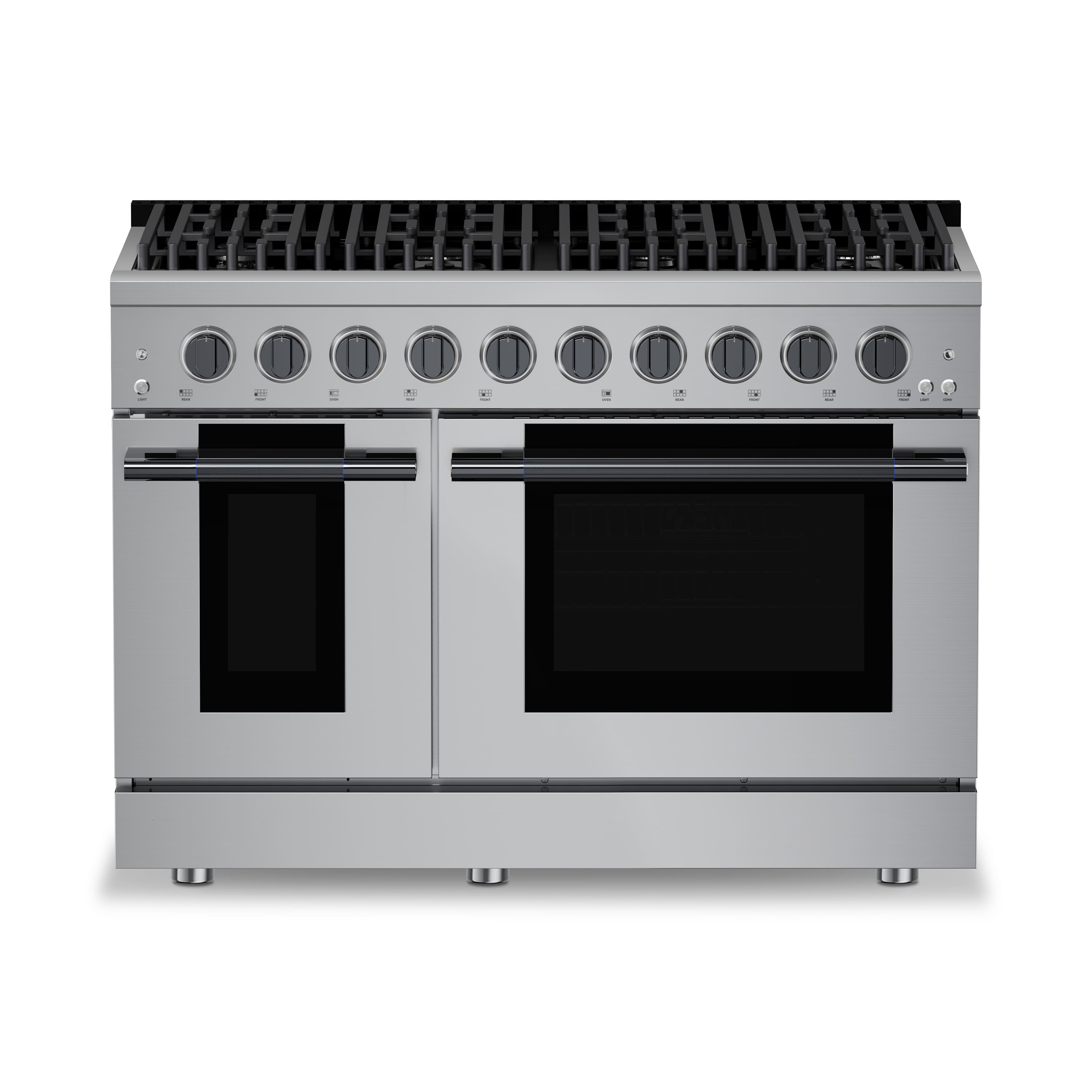 Hauslane - HausPro 48 in. 8 Burners Gas Range in Black Stainless Steel with 20,000 BTU and Double Oven with 5 Rack Positions - Black Stainless Steel