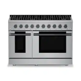 Hauslane - HausPro 48 in. 8 Burners Gas Range in Black Stainless Steel with 20,000 BTU and Double Oven with 5 Rack Positions - Black Stainless Steel