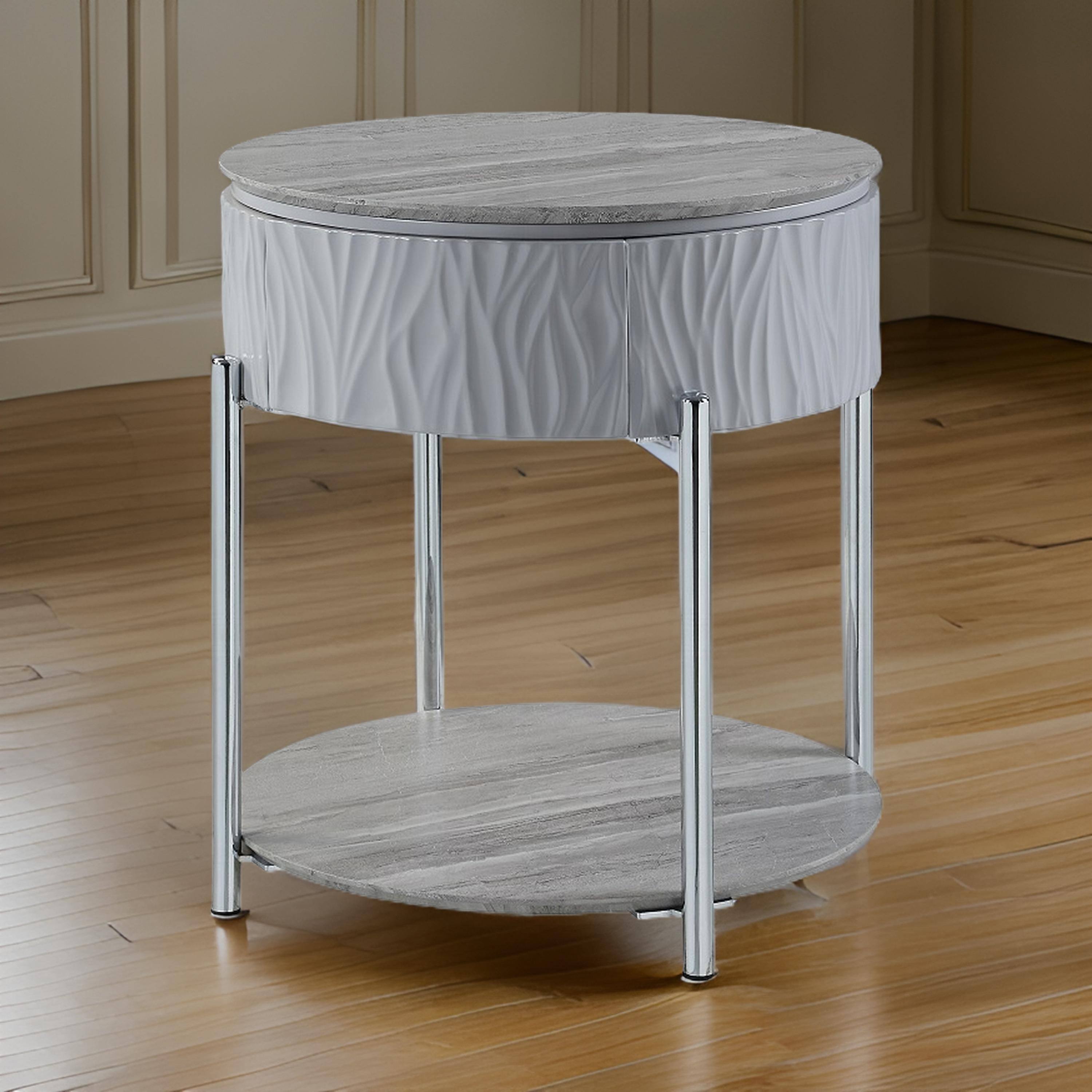 Alt View 5. Manhattan Lane - Doug Side End Table, 22 Inch Gray High Gloss Wood - Gray, Chrome.
