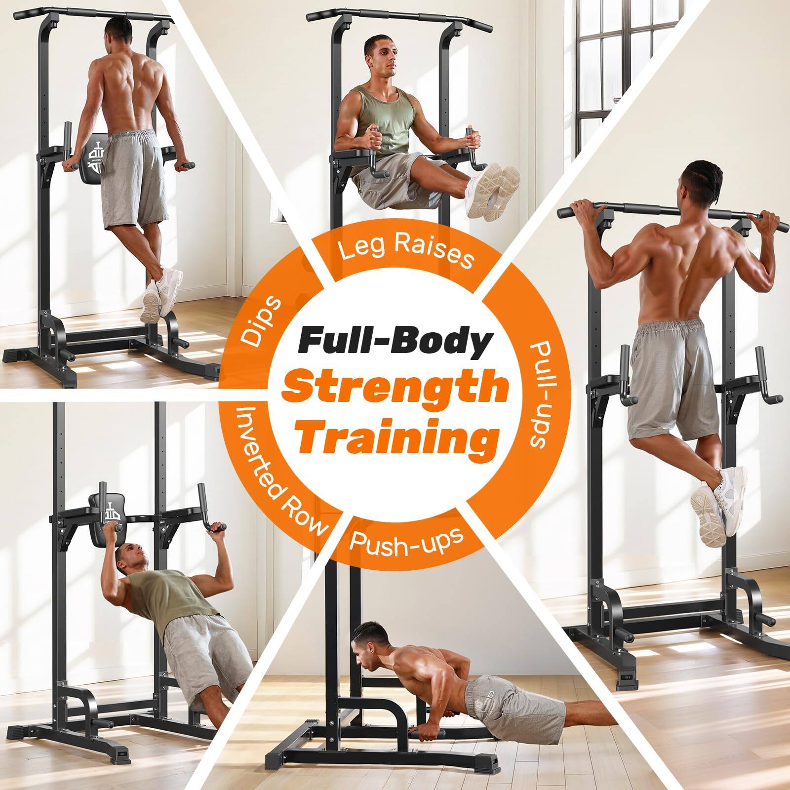 Full-Body Strength Training

- Leg Raises
- Dips
- Pull-ups
- Inverted Row
- Push-ups