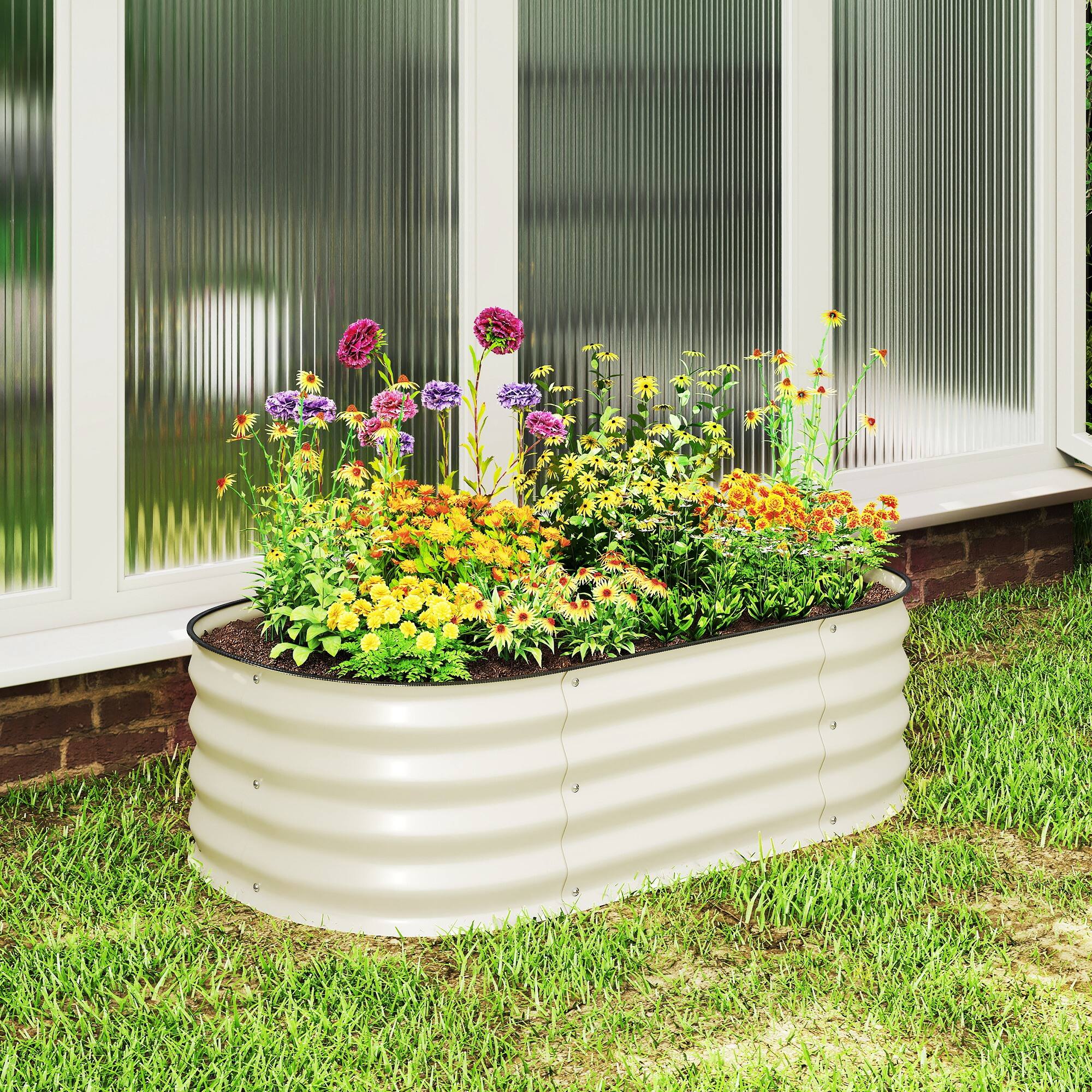Alt View 1. Outsunny - x 2' x 1' Galvanized Raised Garden Bed Kit - Cream White.