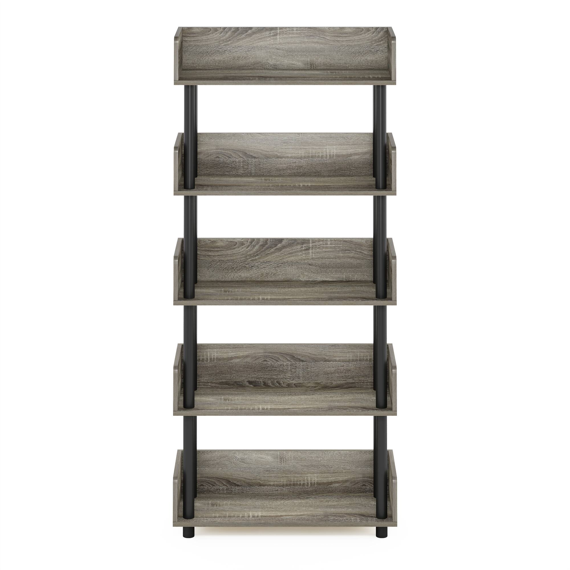 Alt View 2. Furinno - Turn-N-Tube 4-Tier Freestanding Multipurposes Display Rack, Bookshelf, French Oak/Black - French Oak/Black.
