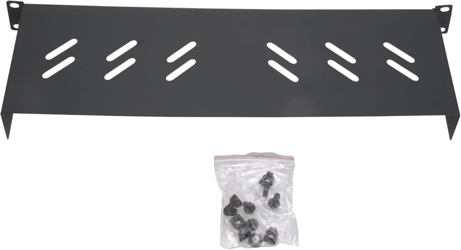 Angle. Cables Direct Online - 1U 19" Universal Vented Server Rack Shelf - 6" (150mm) Deep Steel Tray No-Lip, 11 lb Max Capacity - Black.