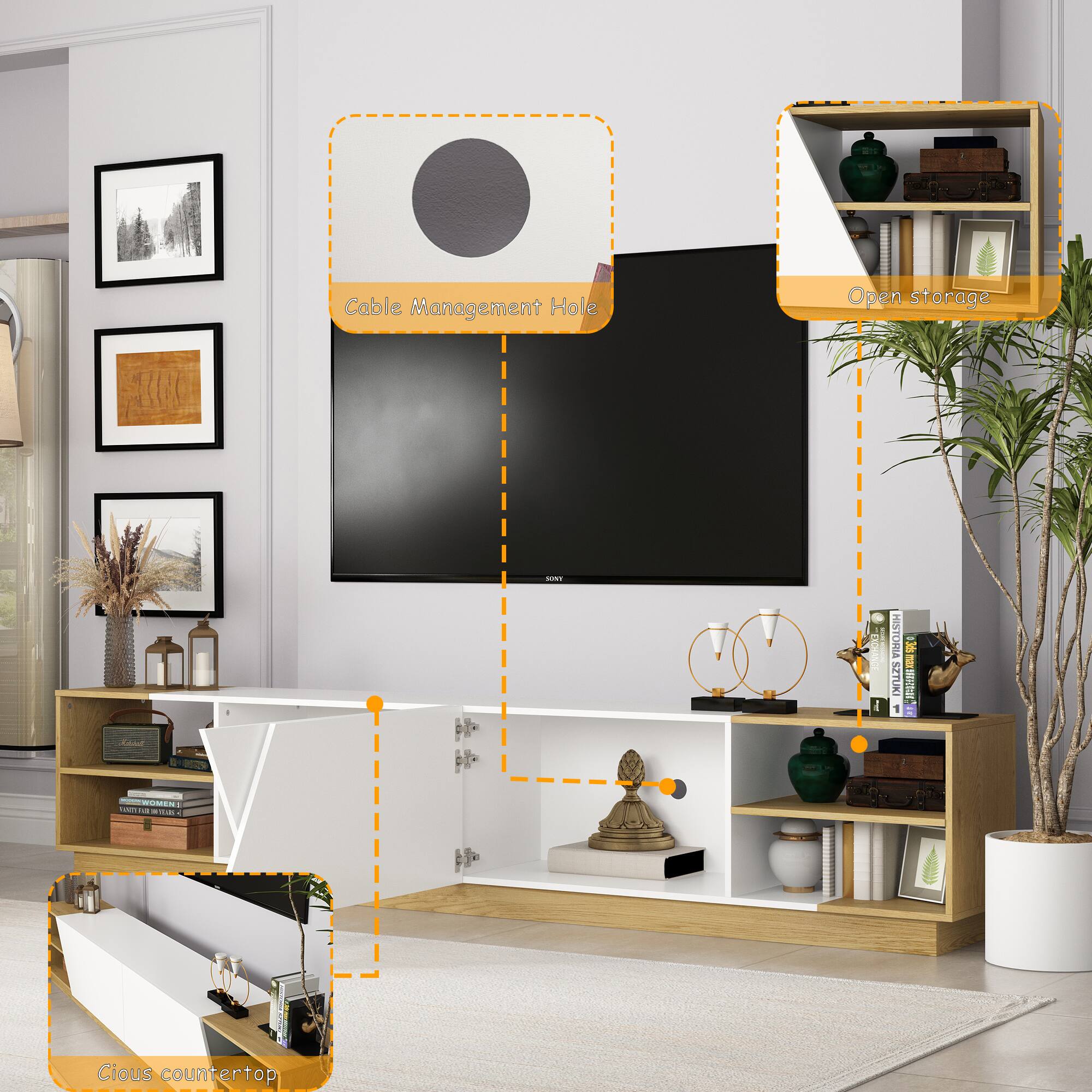 Cable Management Hole, Open storage, Cious countertop