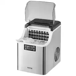 VEVOR - Countertop Ice Maker, 24 Cubes Ready in 15 Mins, 45lbs in 24Hrs, Self-Cleaning Portable Ice Maker - Silver