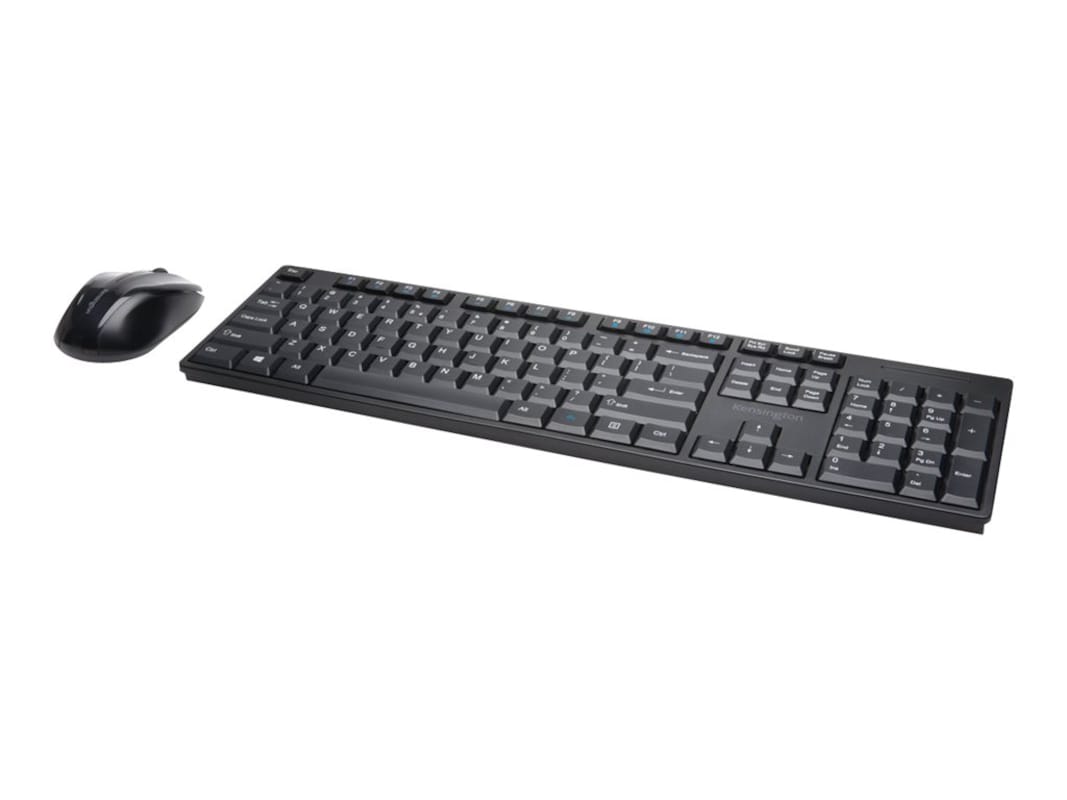 Left. Kensington - Kensington Pro Fit Low-Profile Wireless Keyboard & Mouse Set, Quiet Keys, Ergonomic, 2.4GHz USB, PC/Mac - K75230US - Black.