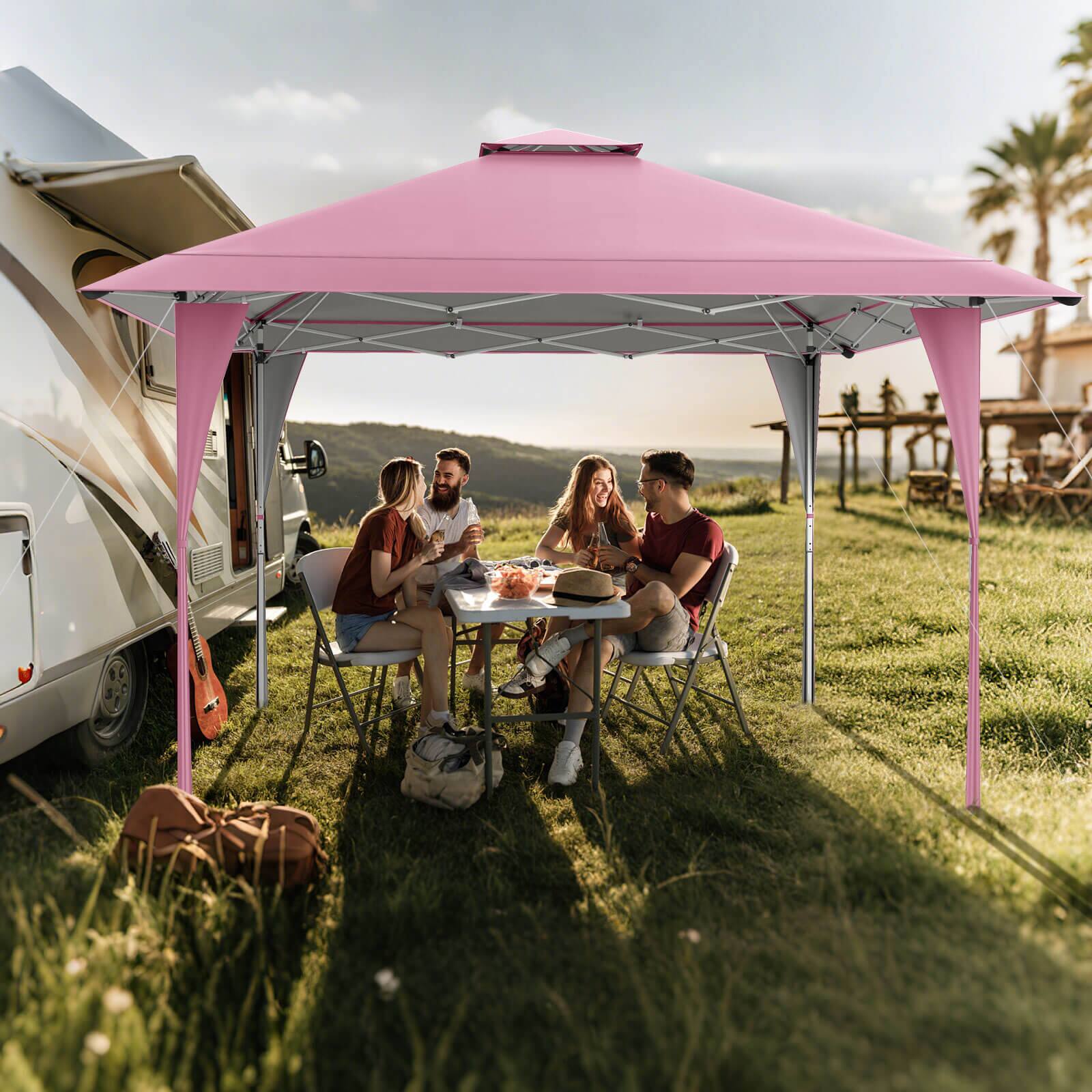 Alt View 2. Costway - Costway 13 X 13 FT Pop up Gazebo Outdoor Canopy Tent with Portable Carrying Bag 8 Stakes Pink - Pink.
