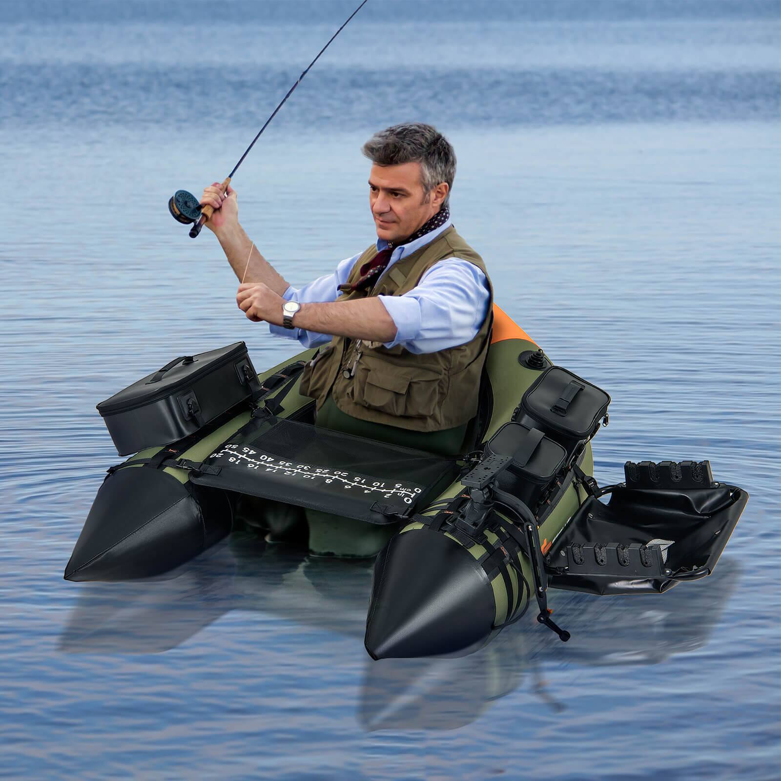 Alt View 1. Costway - Costway Inflatable Fishing Float Tube Portable Fishing Boat with 3 Detachable Storage Boxes - Green.