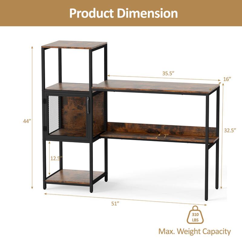 Product Dimension: 35.5" x 16" x 44" x 32.5" x 12.5" x 51"  
Max. Weight Capacity: 310 LBS