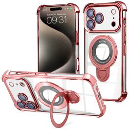 Entronix - Magnetic Case for iPhone 17 Pro Max - Clear Back with Luxury Glossy Gripstand - Pink