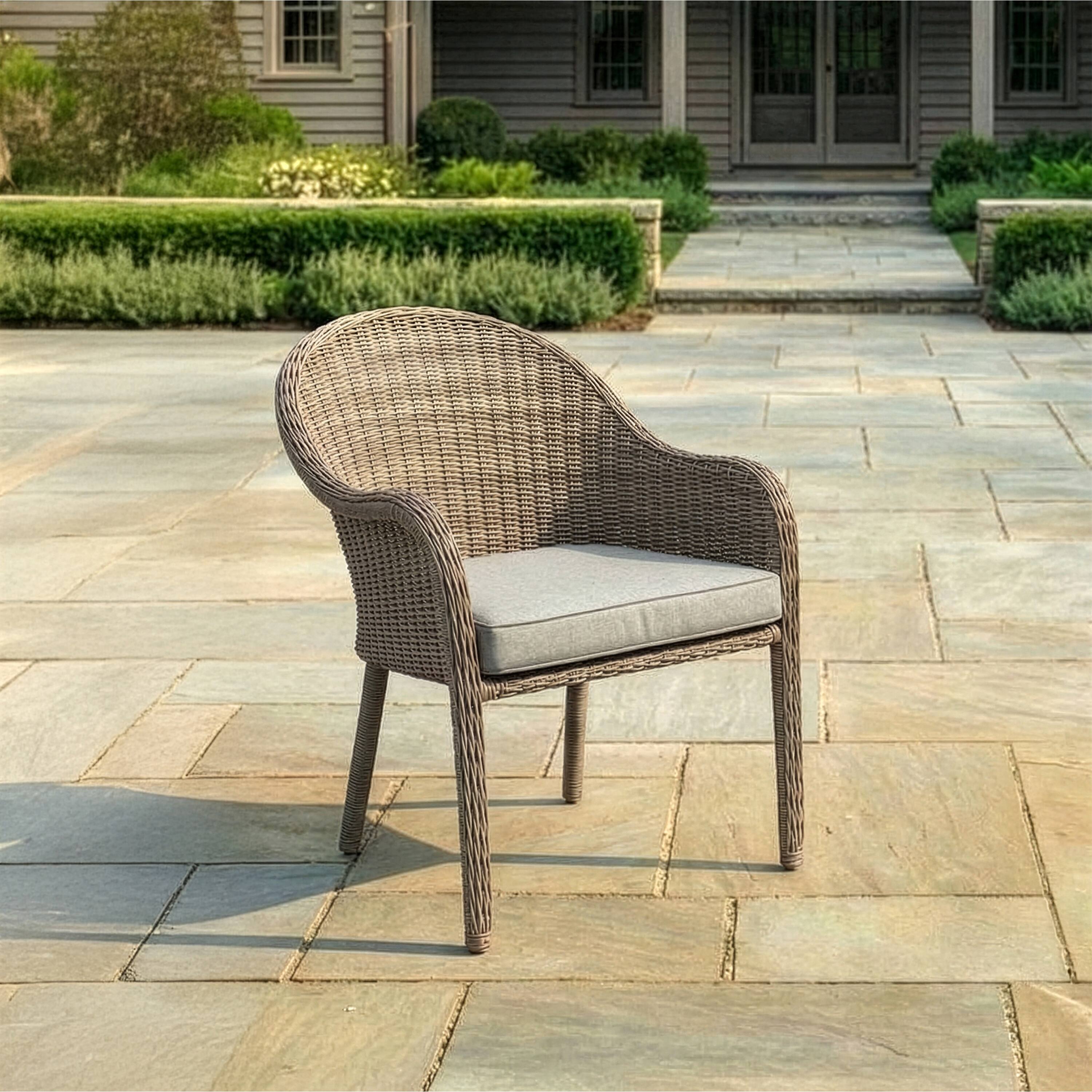 Alt View 1. Martha Stewart - Lily Pond Indoor-Outdoor Stackable Patio Dining Armchair with All-Weather Seat Cushion - Gray Cushions/Weathered Gray Frame.