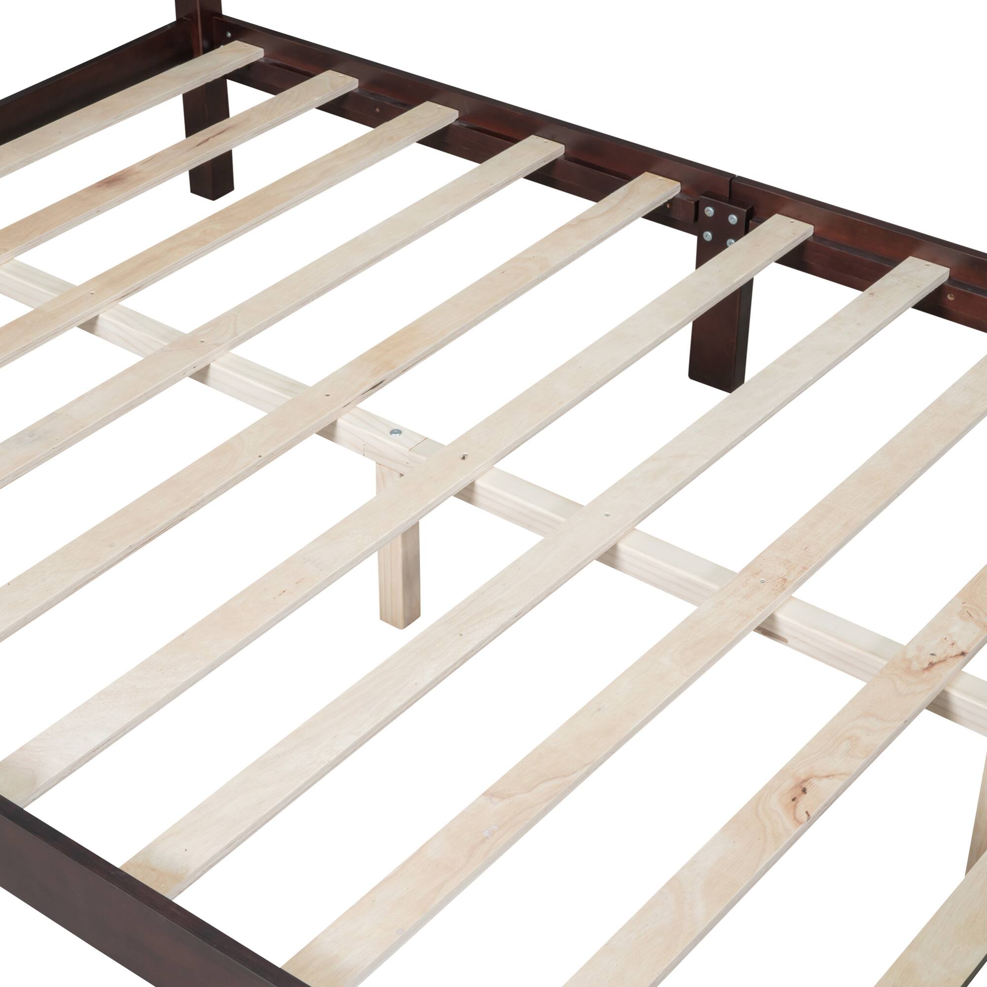 Alt View 5. GOODSILO - Queen Size Retro Wood Platform Bed Frame with Wooden Slat Support for Mattress - Walnut.