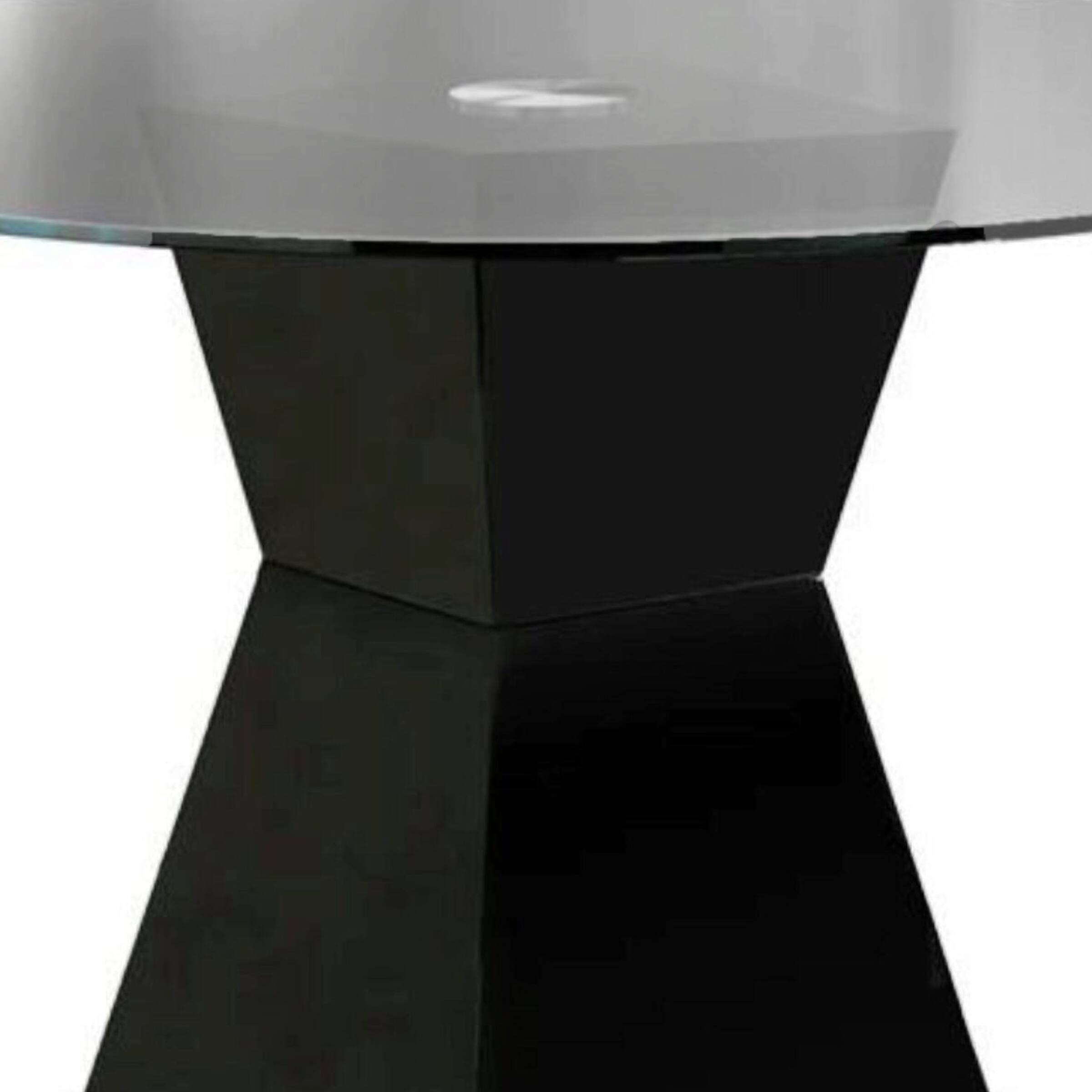 Left. Manhattan Lane - Contemporary Round Glass Dining Table with Square Pedestal Base - Black.