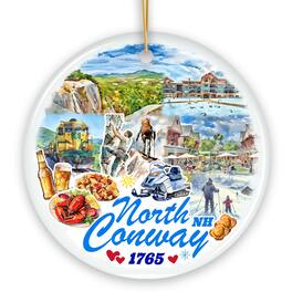 OrnamentallyYou - North Conway Scenic Adventure Ornament, New Hampshire White Mountain Charm (Circle) - Multi-colored