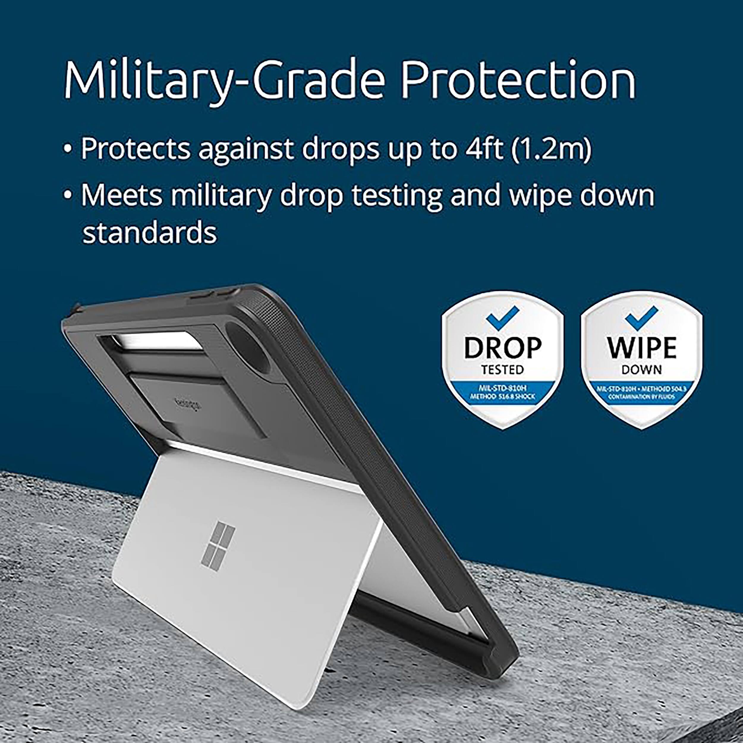 Military-Grade Protection

- Protects against drops up to 4ft (1.2m)
- Meets military drop testing and wipe down standards

DROP TESTED  
MIL-STD-810H METHOD 516.6 SHOCK

WIPE DOWN  
MIL-STD-830H METHOD 541.4 CONTAMINATION BY RUBS