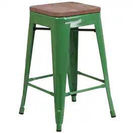 Flash Furniture - Lily 24" High Backless Metal Counter Height Stool with Square Wood Seat - Green