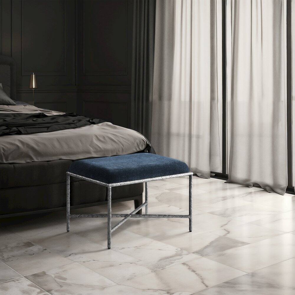 Alt View 1. Meridian Furniture - Valley Navy Chenille Fabric Bench - Blue.