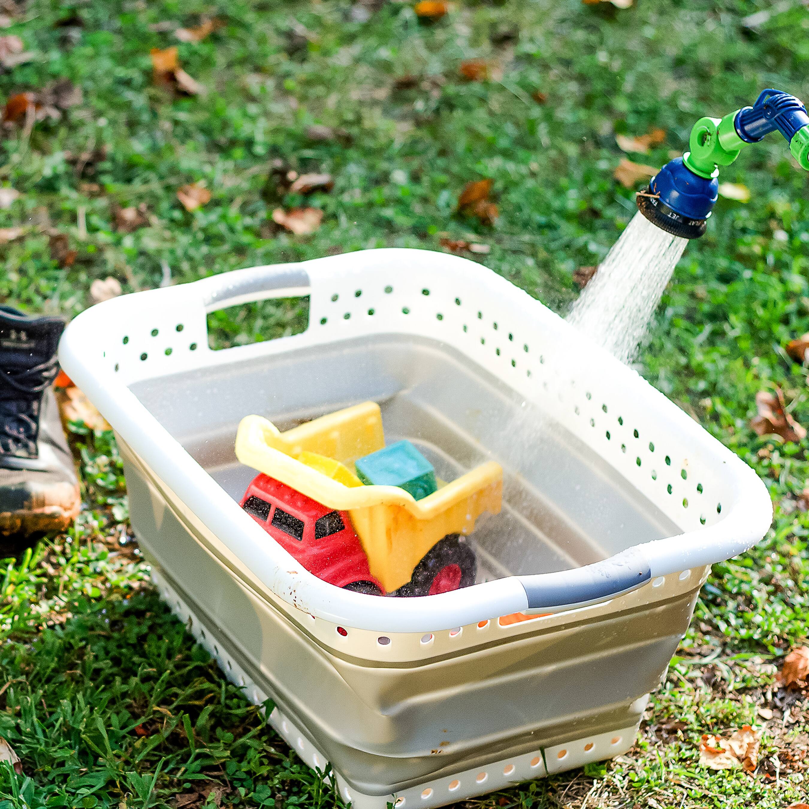 Alt View 3. Camco - Camco Collapsible Laundry Basket, Plastic Bin, Handles for Storage, Large, White - White.