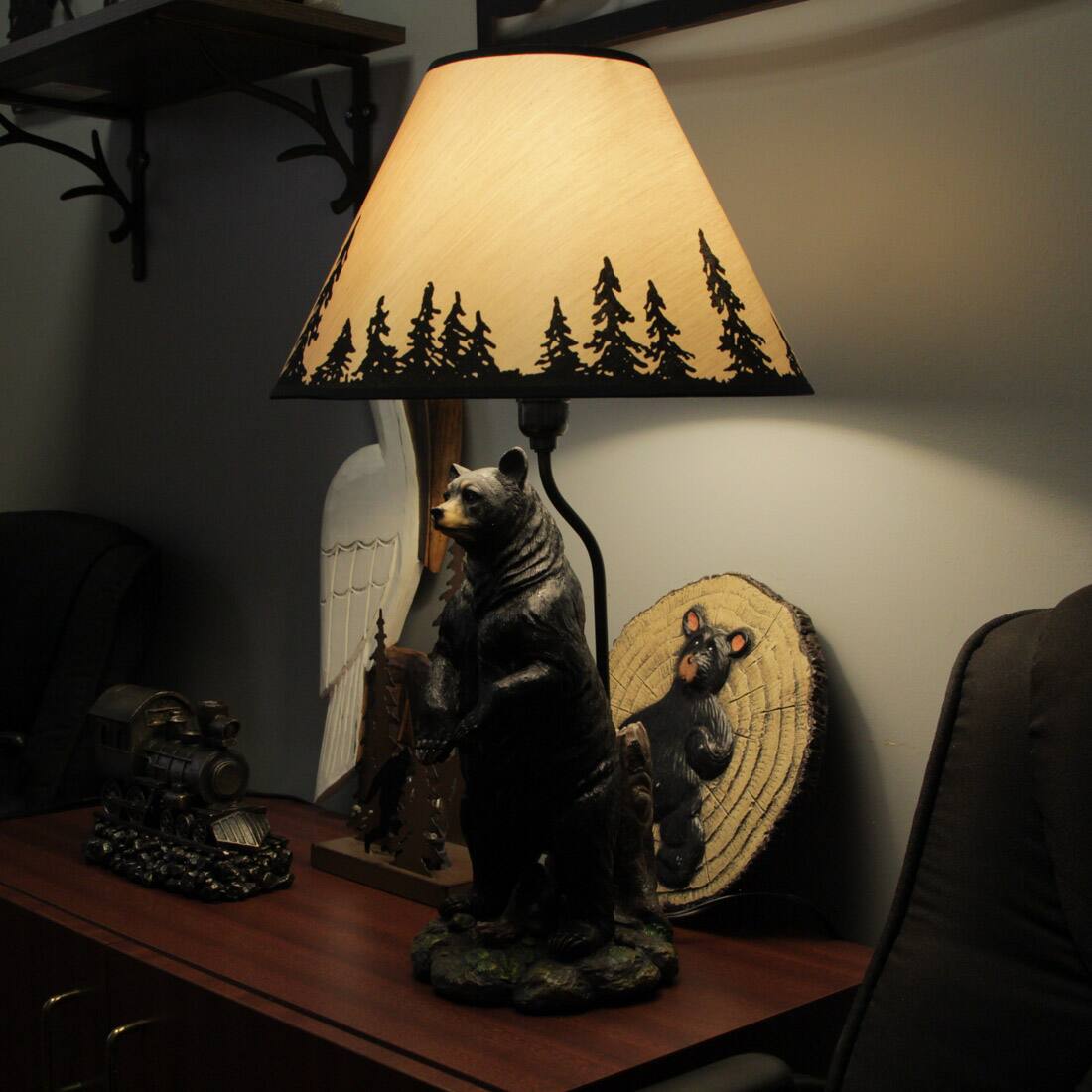 Alt View 4. Zeckos - Standing Grizzly Bear Table Resin Lamp with Silhouette Forest Shade - Brown.