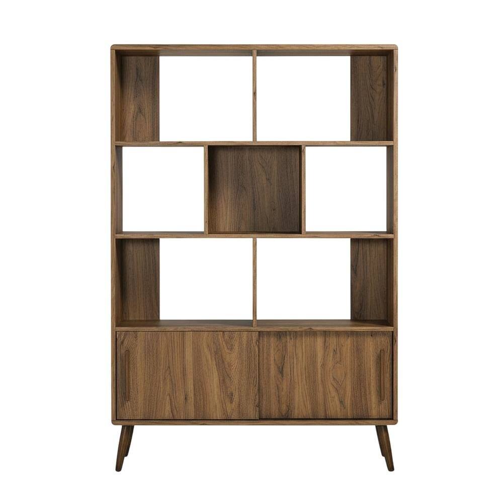 Back. FurniFact - Bookcase with Sliding Doors in Modern Design for Living and Office Space - Brown.